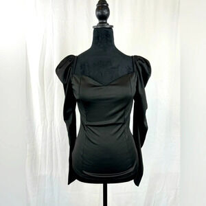 NWT Black Square Collar Casual Puff Full Sleeve Blouse Top Size Large